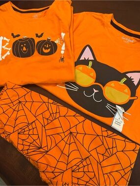 Cat & Jack Orange Halloween Cat & Spiderweb Kids Matching Set